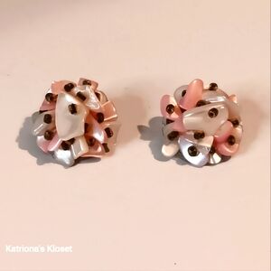 Japan 1960s Mother of Pearl Cluster Clip Earrings